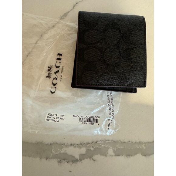 Coach Men's Wallet Compact ID Signature Black Oxblood NEW - Picture 5 of 5